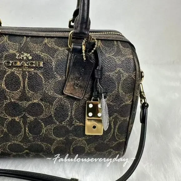 Coach Rowan Satchel Bag Loved Signature Canvas With Charms CDY16 Gold/Brown NWT - Picture 5 of 8